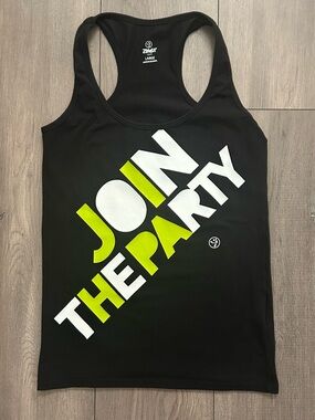 Zumba Fitness "Join the Party" racerback tank top in black with neon- Sz: Large